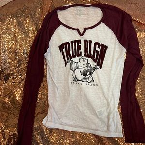 TRUE RELIGION BRAND JEANS - varsity style shirt V Split neck